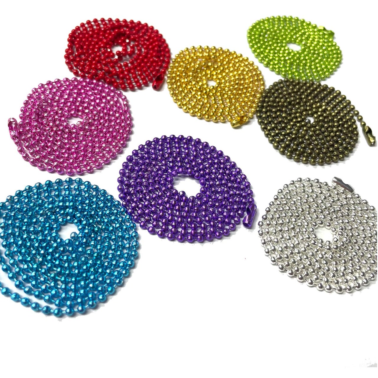 10 Pieces 28inch Stainless Steel Ball Bead Chain Ten Colors with 30 Pieces Matching Connectors 2 mm Diameter Ball Chain for Hanging Christmas Ornament Jewelry Findings Key Chain Tags Craft Projects